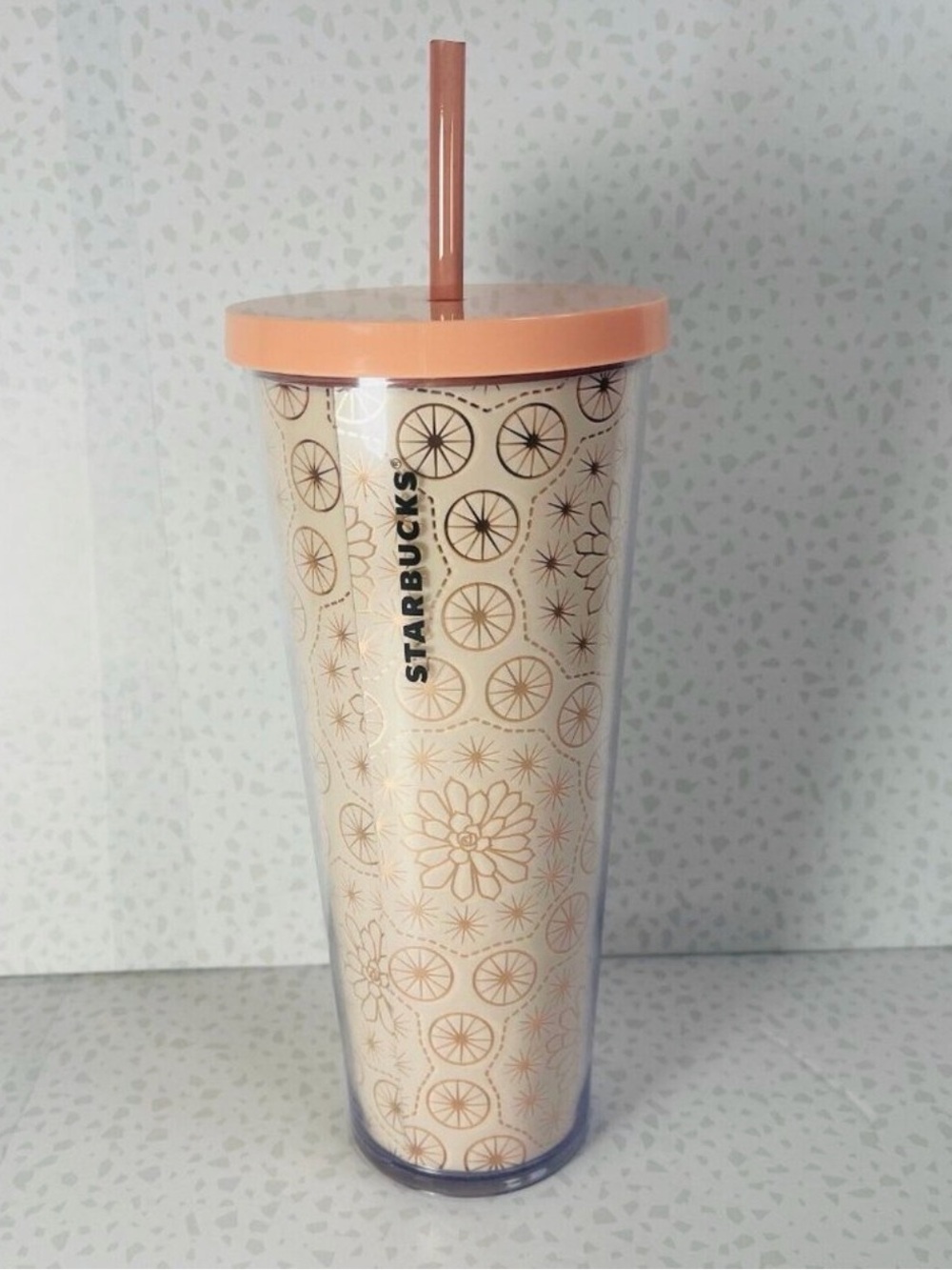 Starbucks Tumbler 2019 Rose Gold Pink Geometric Cactus Flower
Cold Cup 24oz